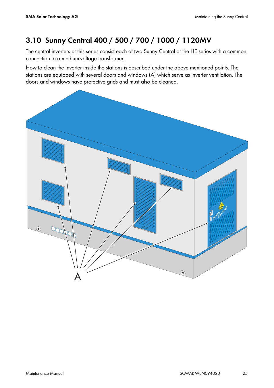 10 sunny central 400 / 500 / 700 / 1000 / 1120mv, Sunny central 400 / 500 / 700 / 1000 / 1120mv | SMA SUNNY CENTRAL Maintenance manual User Manual | Page 25 / 68