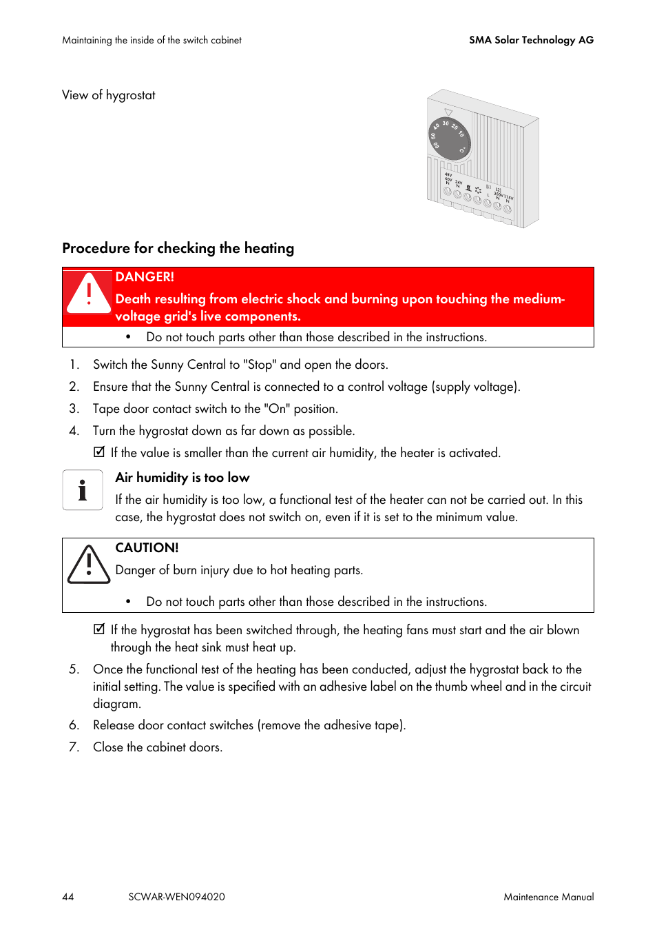 SMA SUNNY CENTRAL Maintenance manual User Manual | Page 44 / 68