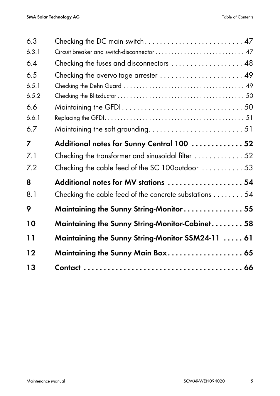 SMA SUNNY CENTRAL Maintenance manual User Manual | Page 5 / 68