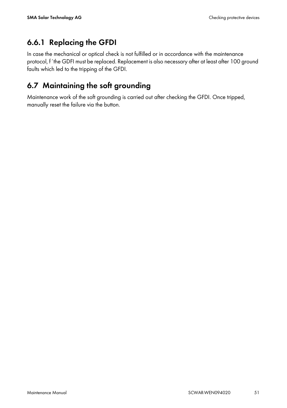 1 replacing the gfdi, 7 maintaining the soft grounding, Replacing the gfdi | Maintaining the soft grounding | SMA SUNNY CENTRAL Maintenance manual User Manual | Page 51 / 68