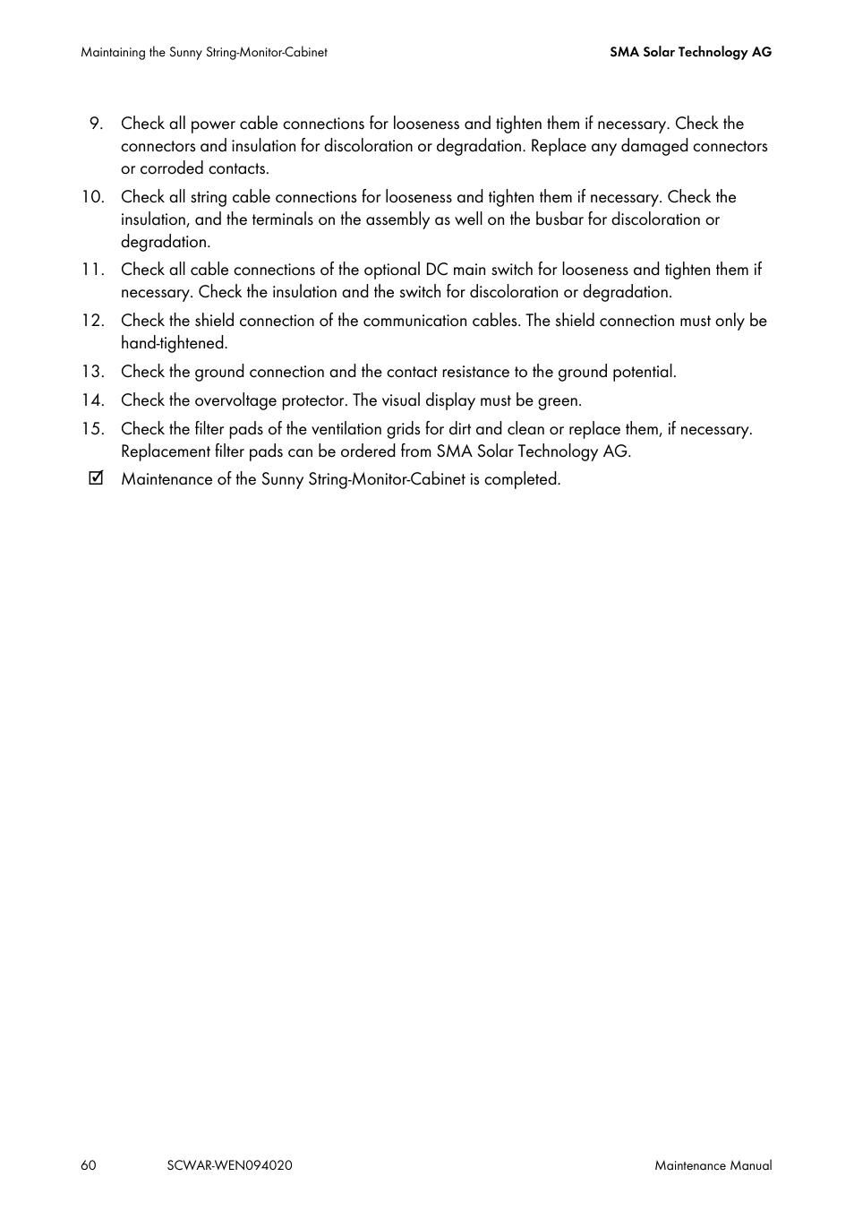 SMA SUNNY CENTRAL Maintenance manual User Manual | Page 60 / 68