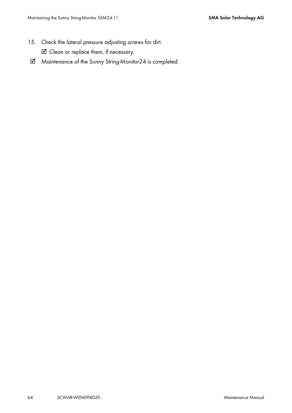 SMA SUNNY CENTRAL Maintenance manual User Manual | Page 64 / 68