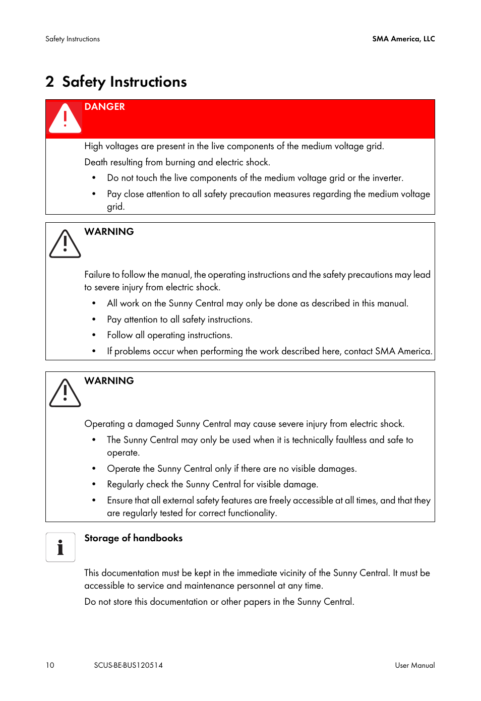 2 safety instructions, Safety instructions | SMA SC 250U User Manual | Page 10 / 44