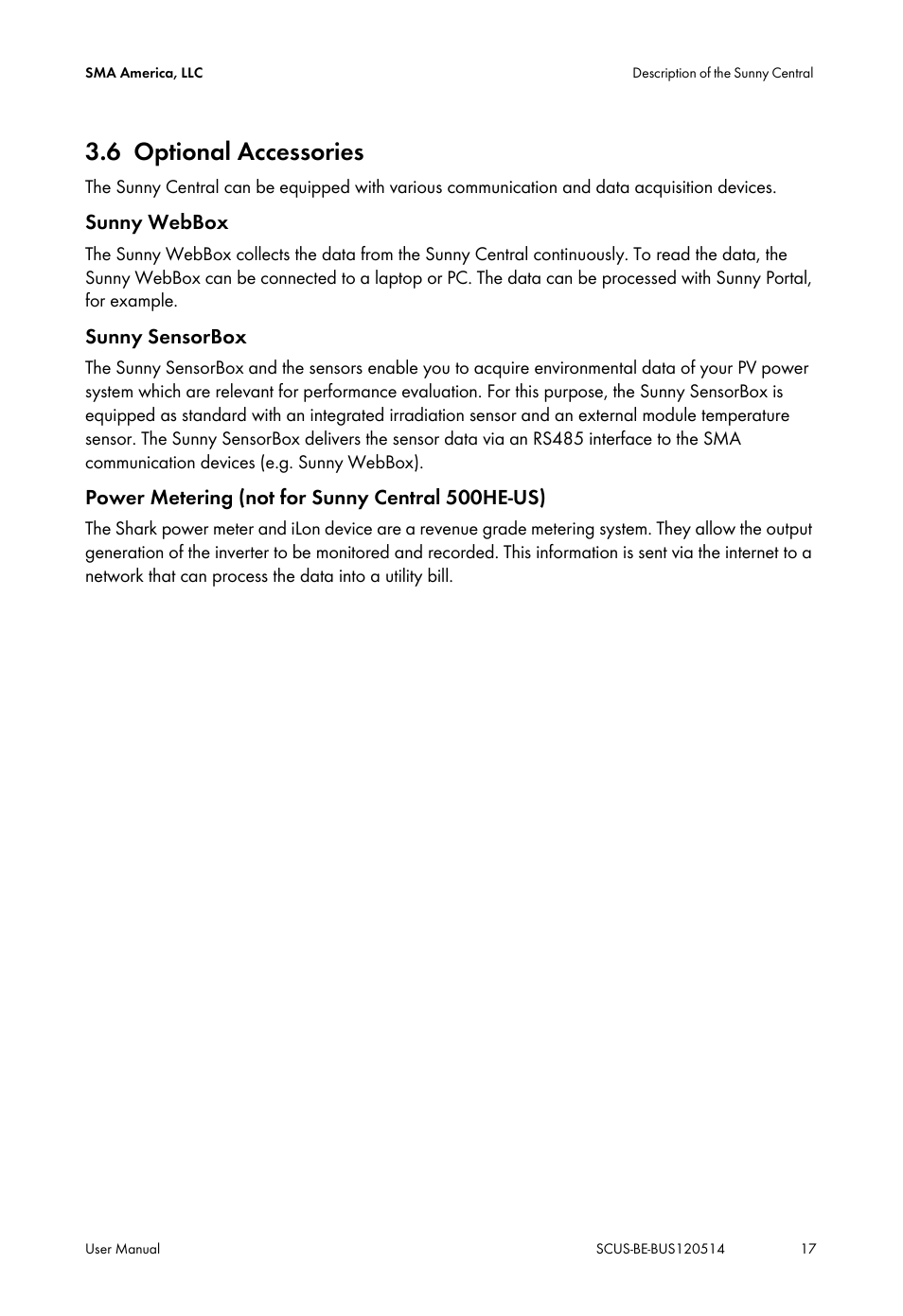 6 optional accessories, Optional accessories | SMA SC 250U User Manual | Page 17 / 44