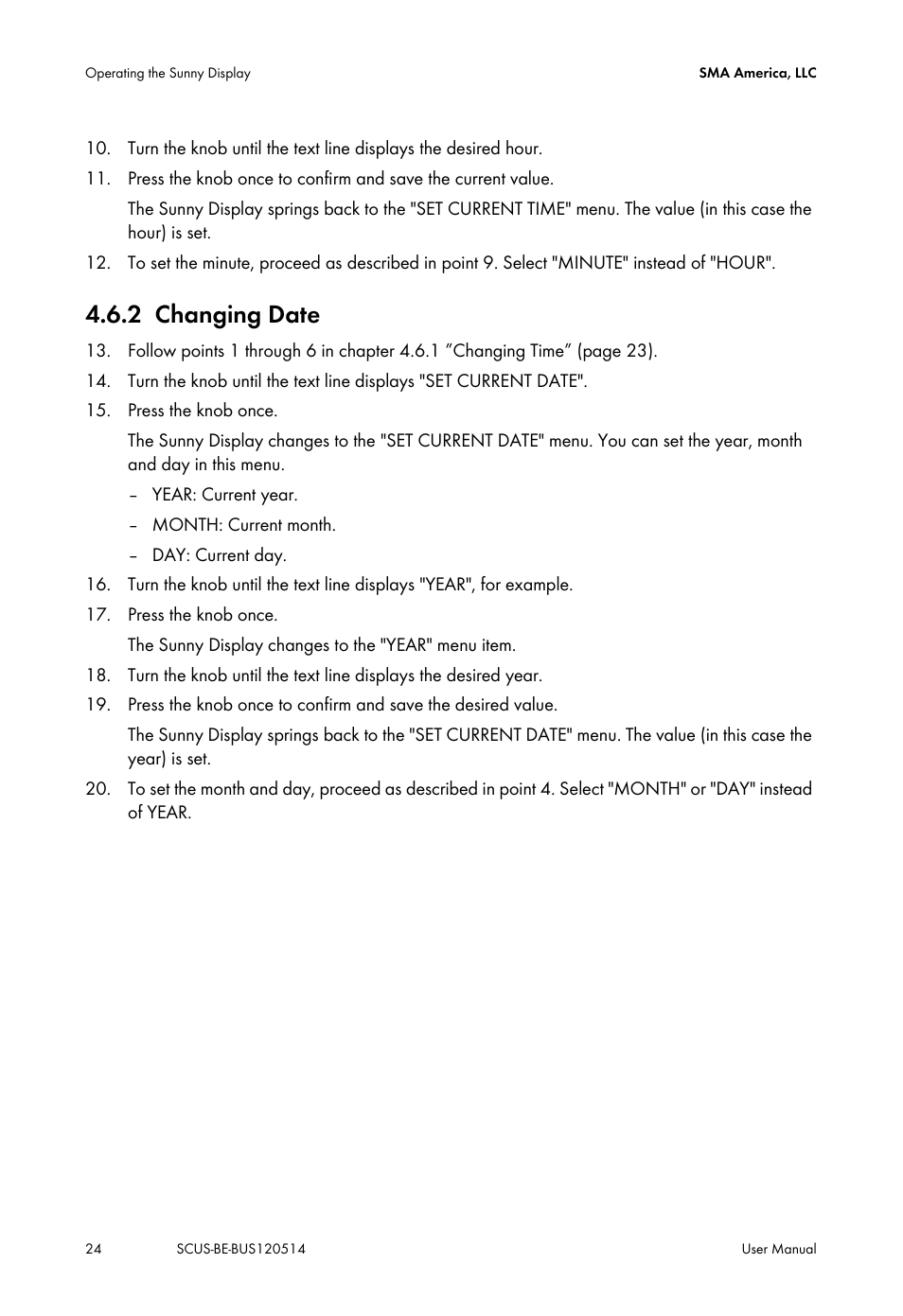 2 changing date, Changing date | SMA SC 250U User Manual | Page 24 / 44