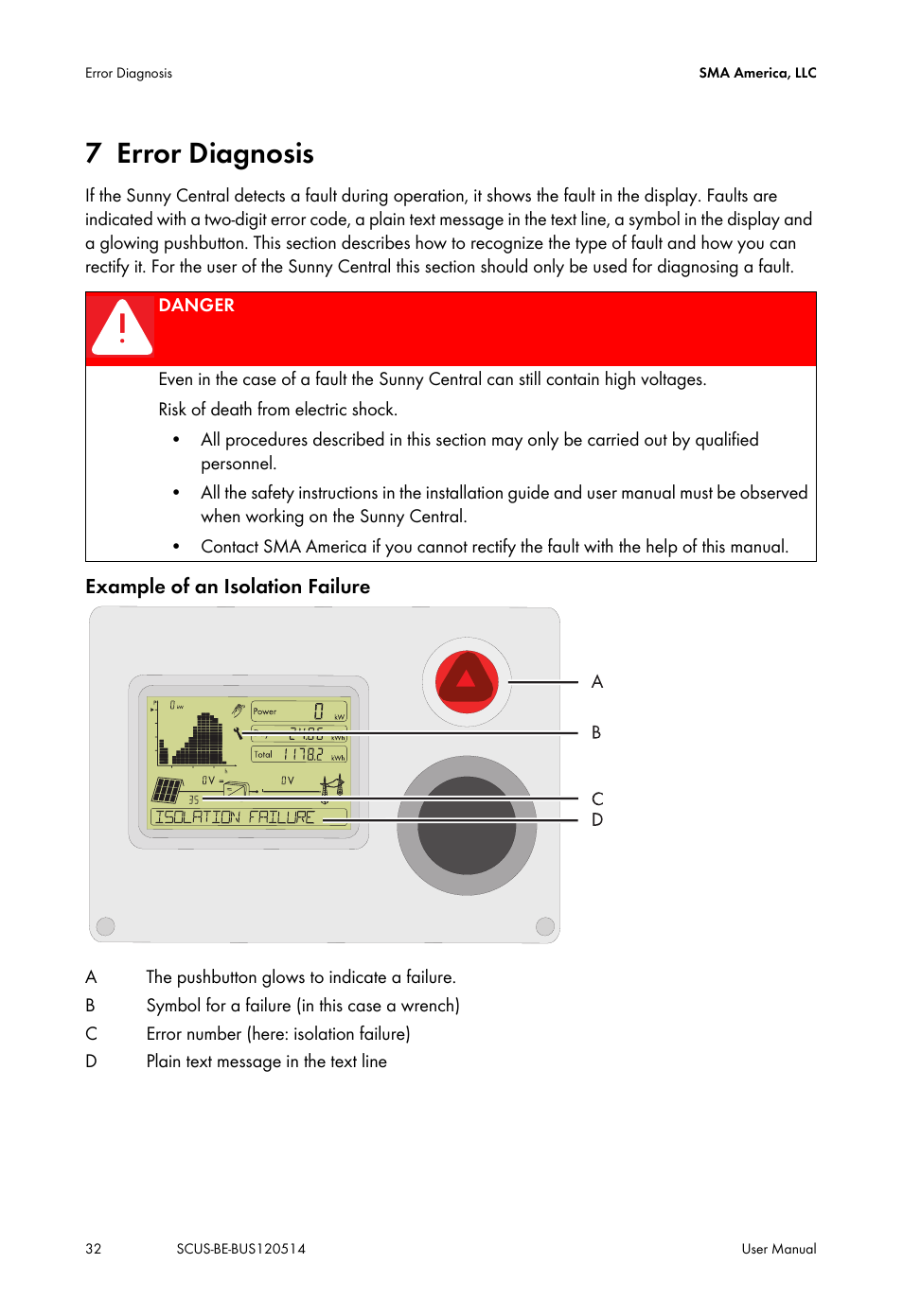 7 error diagnosis, Error diagnosis | SMA SC 250U User Manual | Page 32 / 44