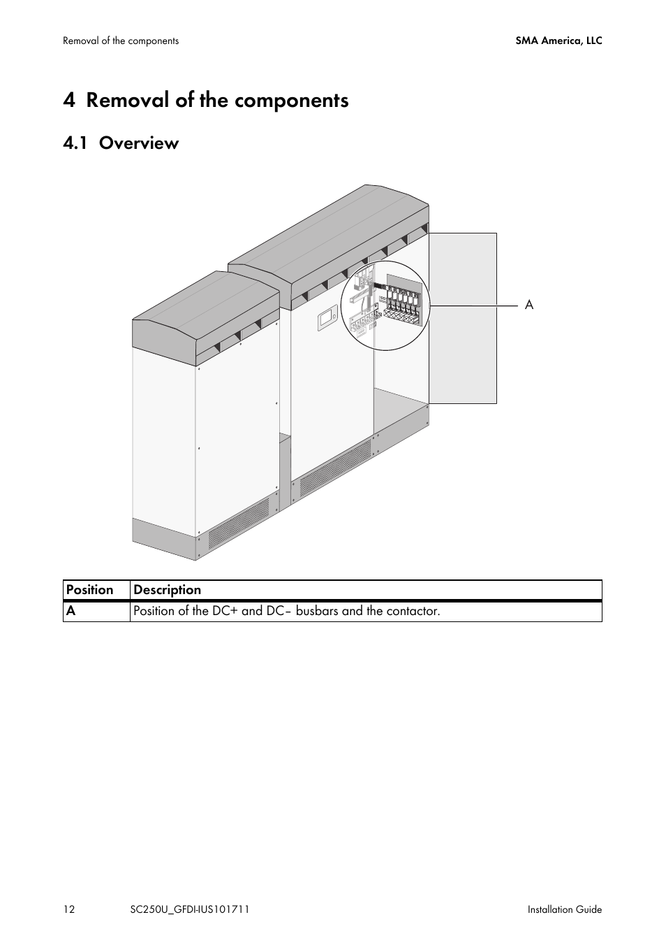 4 removal of the components, 1 overview | SMA SC 250U Installation User Manual | Page 12 / 20