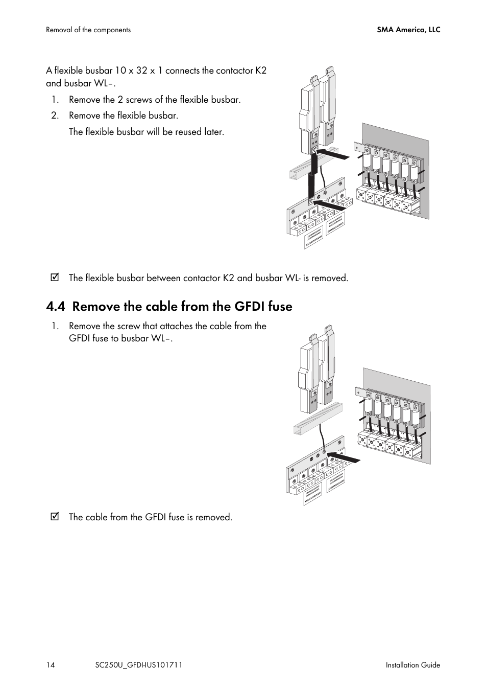 4 remove the cable from the gfdi fuse | SMA SC 250U Installation User Manual | Page 14 / 20