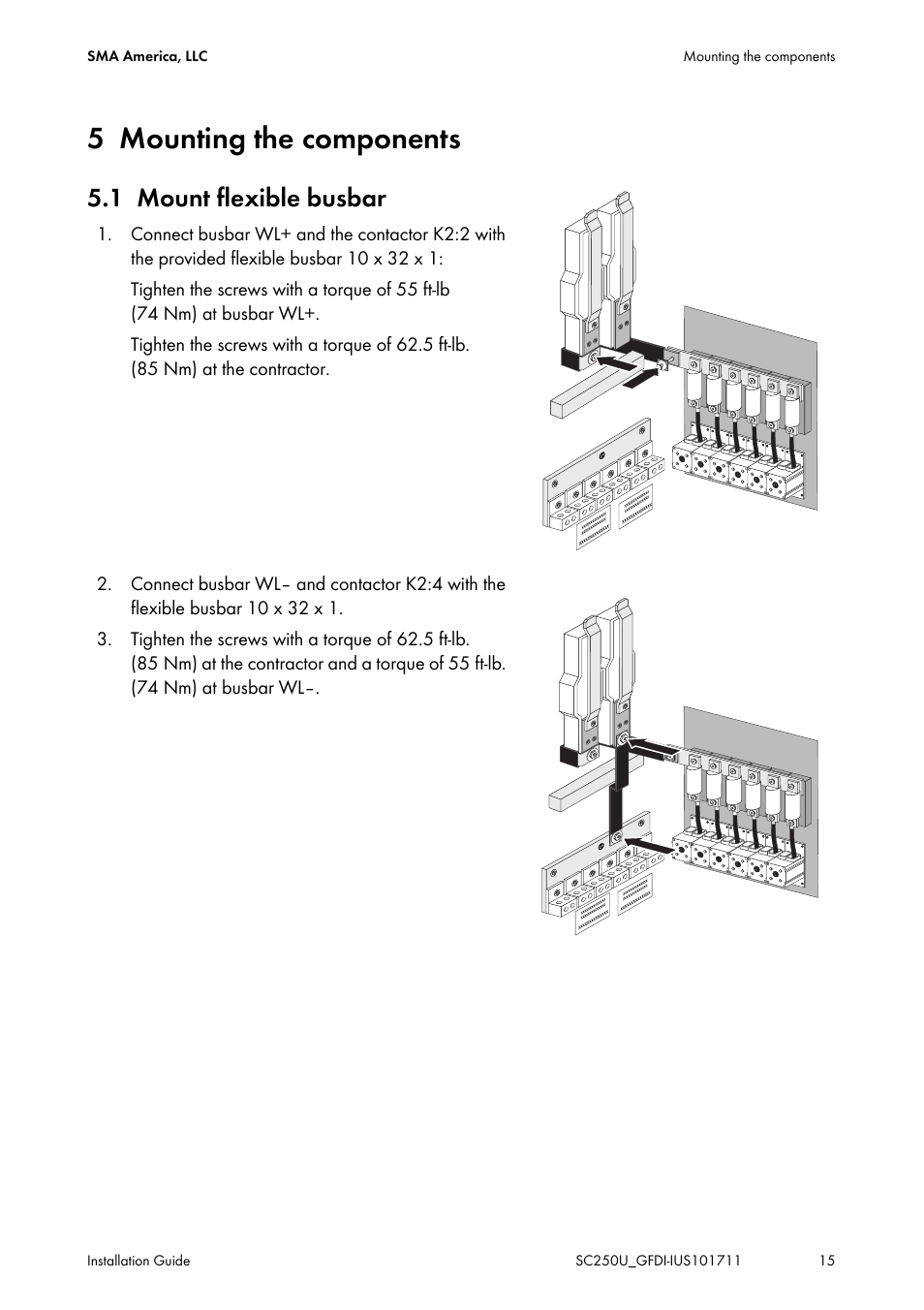 5 mounting the components, 1 mount flexible busbar | SMA SC 250U Installation User Manual | Page 15 / 20