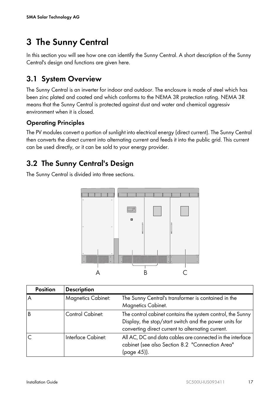 3 the sunny central, 1 system overview, 2 the sunny central's design | SMA SC 500U Installation User Manual | Page 17 / 76