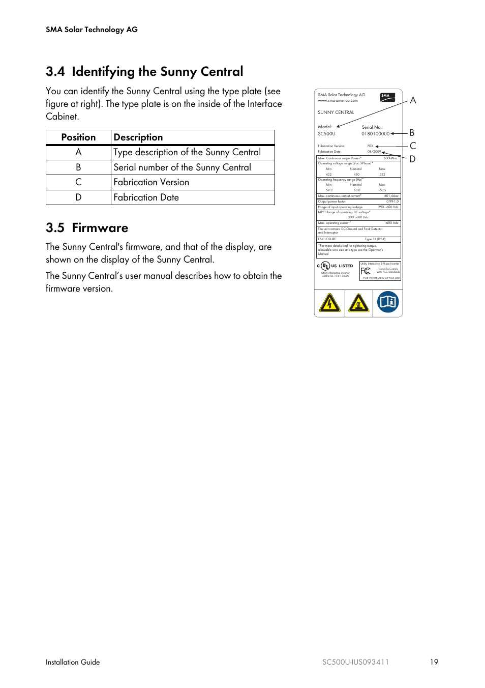 4 identifying the sunny central, 5 firmware, Ab c | SMA SC 500U Installation User Manual | Page 19 / 76