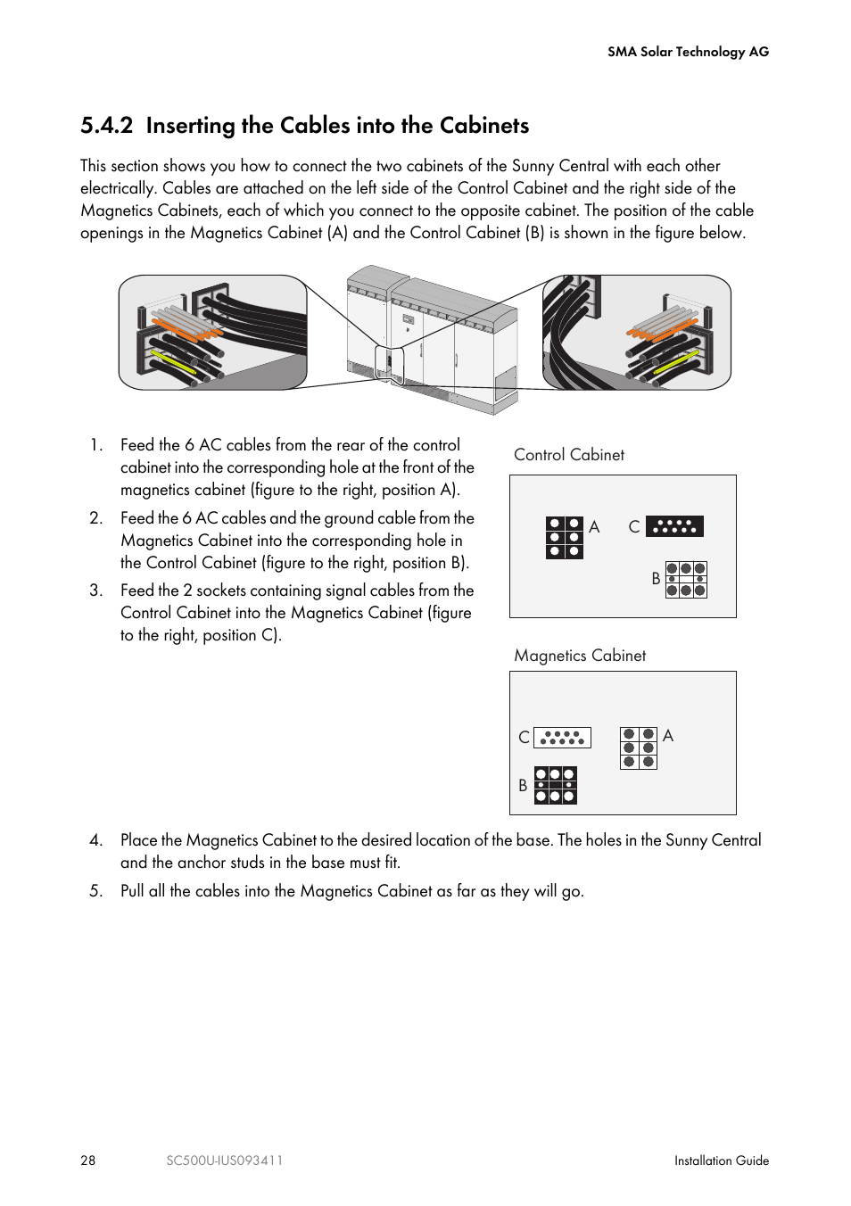 2 inserting the cables into the cabinets | SMA SC 500U Installation User Manual | Page 28 / 76