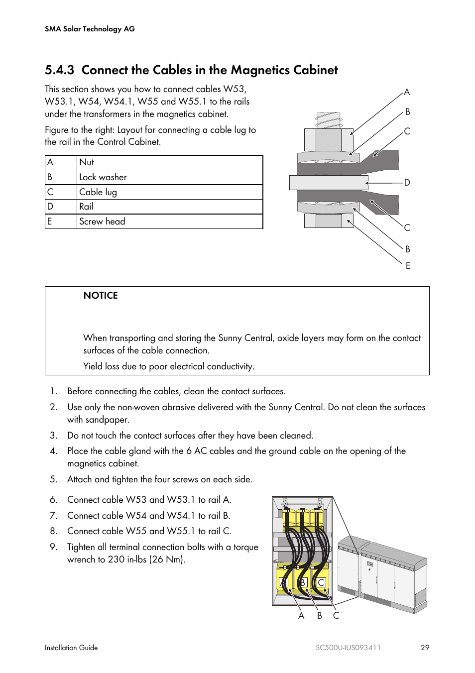 3 connect the cables in the magnetics cabinet | SMA SC 500U Installation User Manual | Page 29 / 76