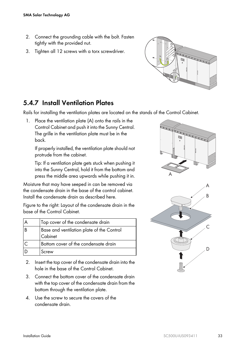 7 install ventilation plates | SMA SC 500U Installation User Manual | Page 33 / 76