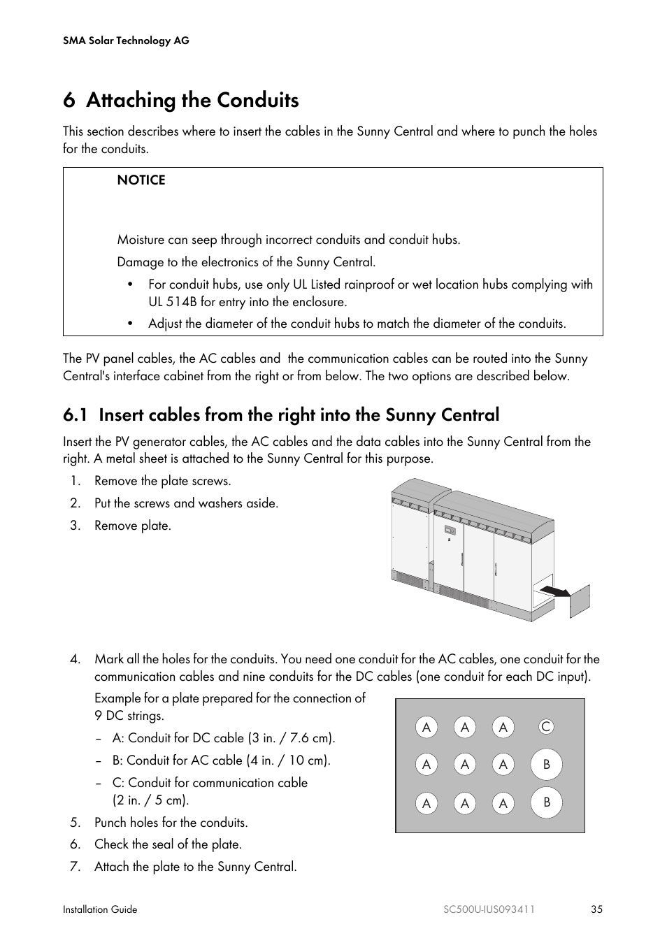 6 attaching the conduits | SMA SC 500U Installation User Manual | Page 35 / 76