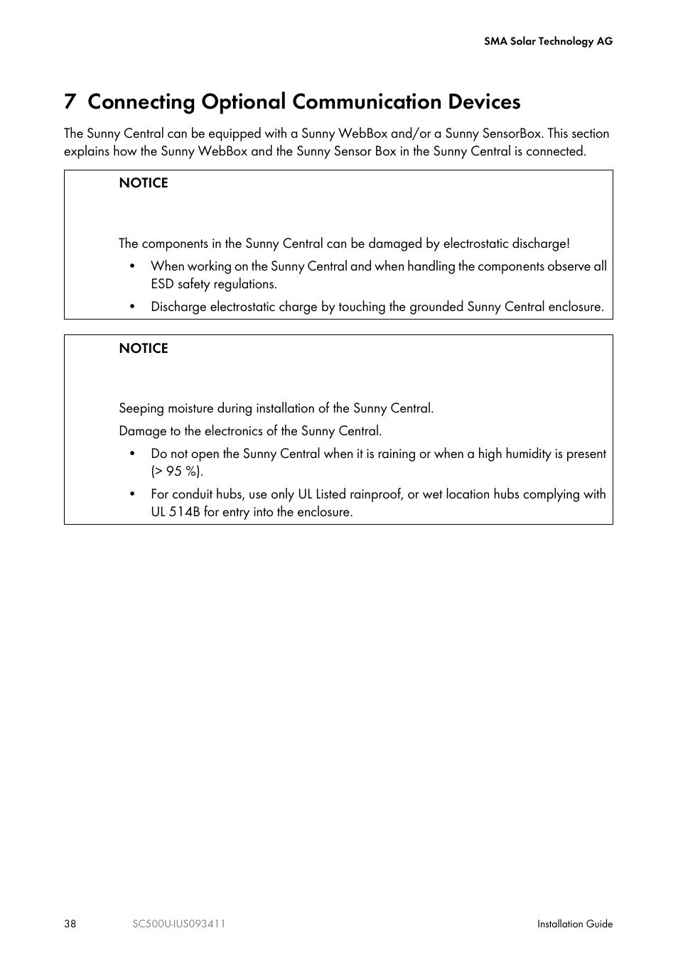 7 connecting optional communication devices | SMA SC 500U Installation User Manual | Page 38 / 76