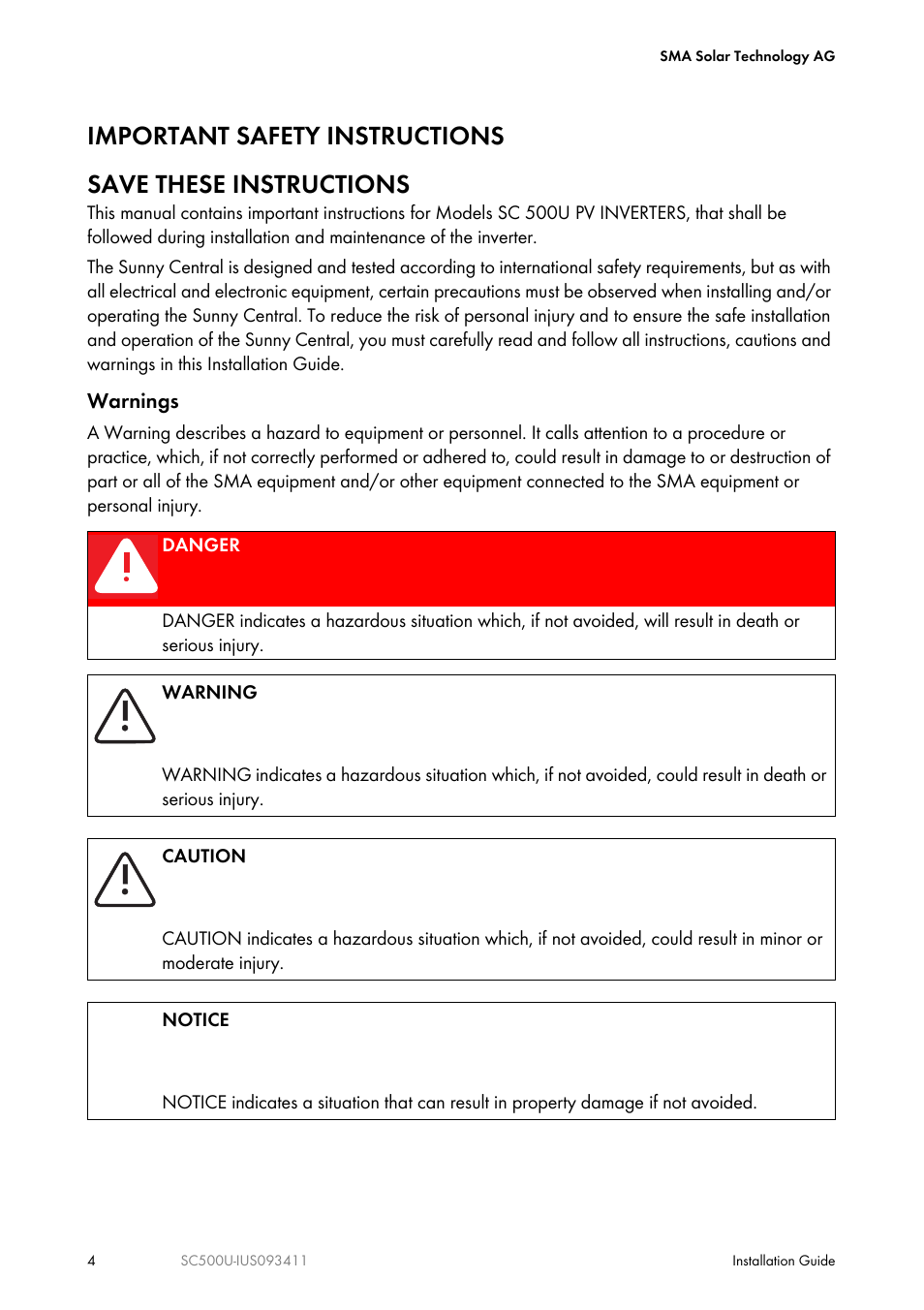 SMA SC 500U Installation User Manual | Page 4 / 76