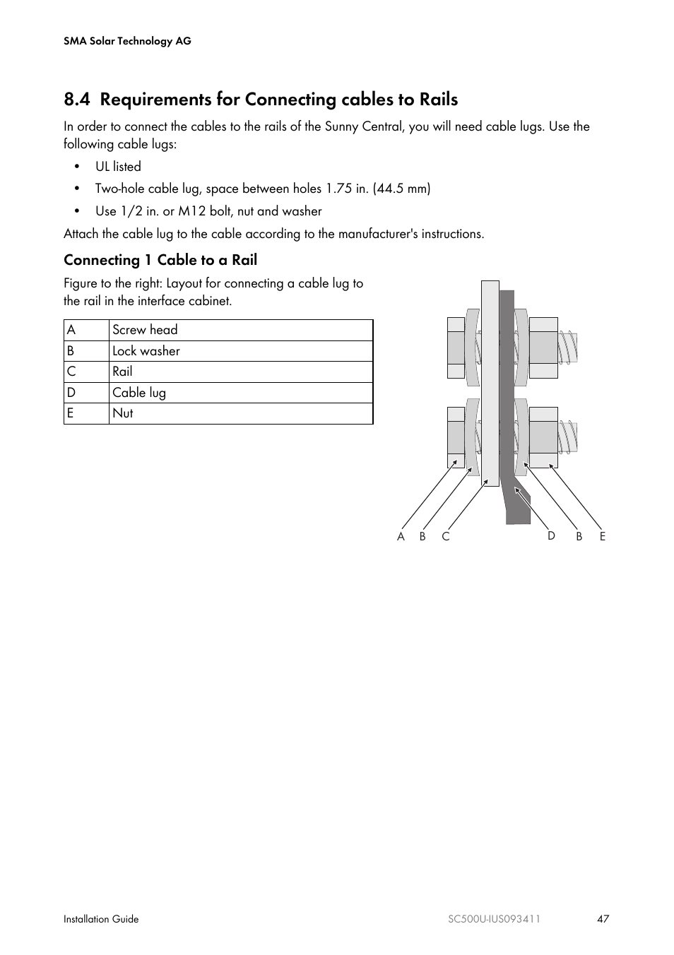 4 requirements for connecting cables to rails | SMA SC 500U Installation User Manual | Page 47 / 76