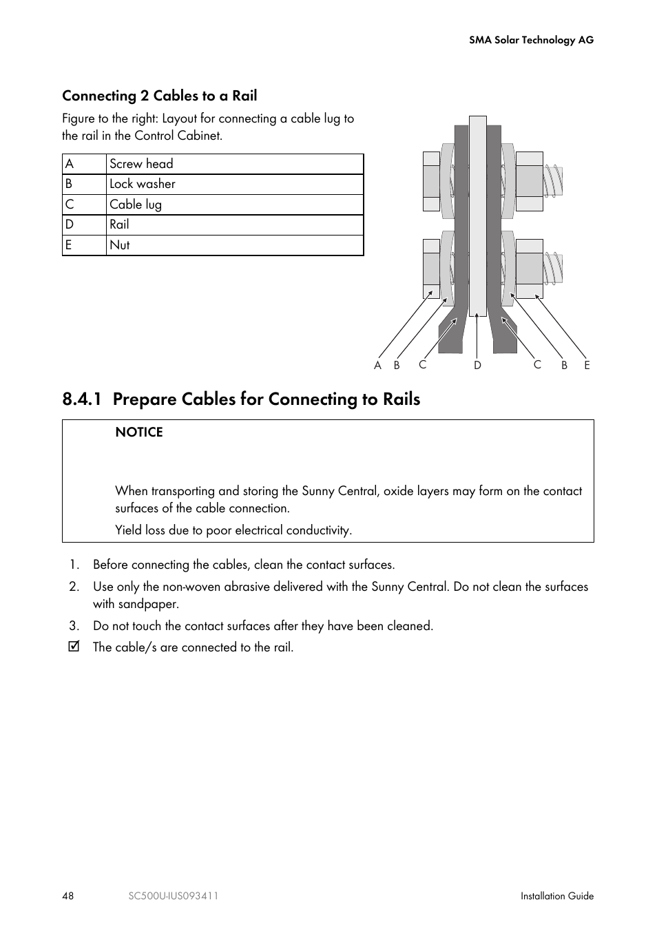 1 prepare cables for connecting to rails | SMA SC 500U Installation User Manual | Page 48 / 76