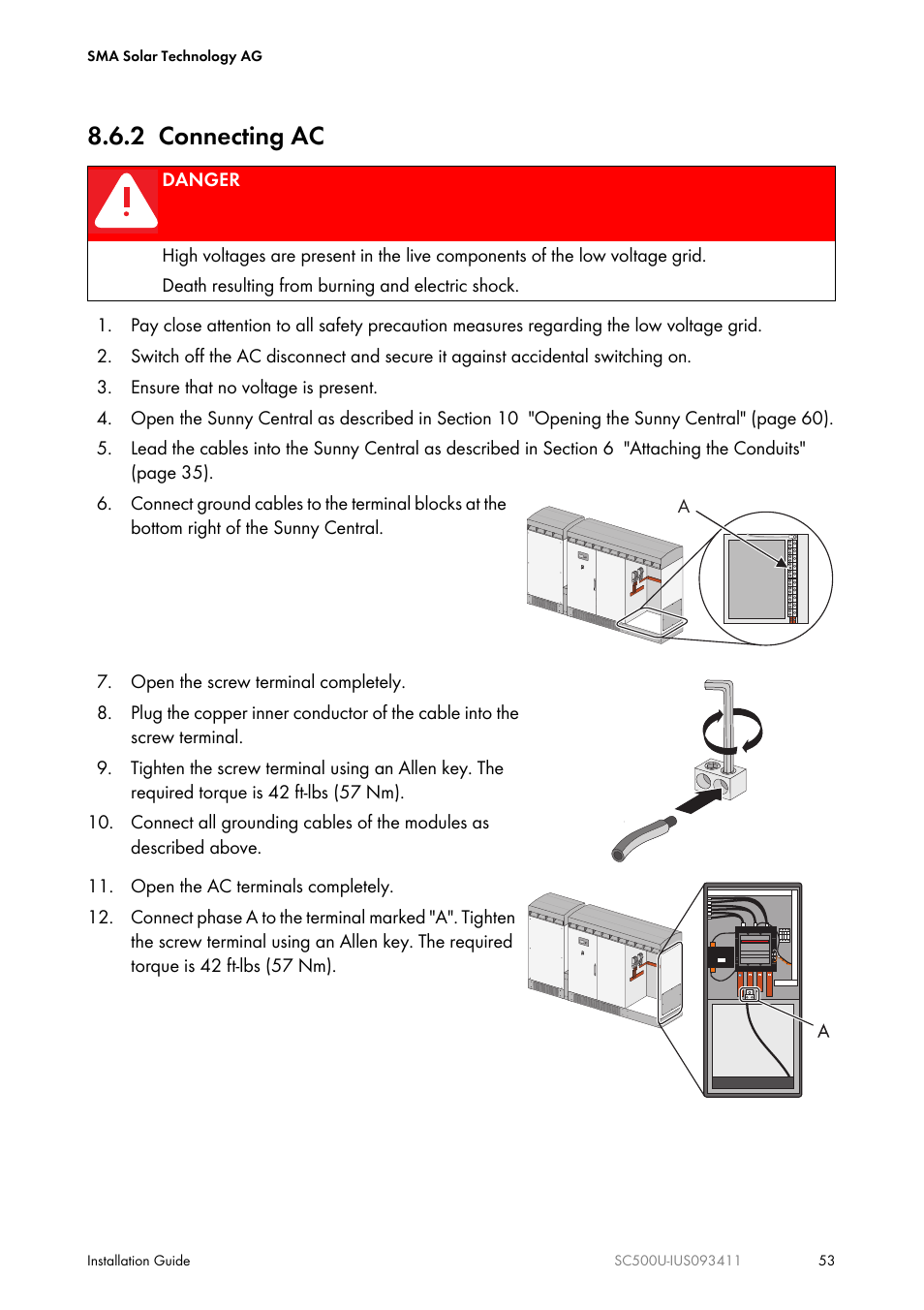 2 connecting ac | SMA SC 500U Installation User Manual | Page 53 / 76