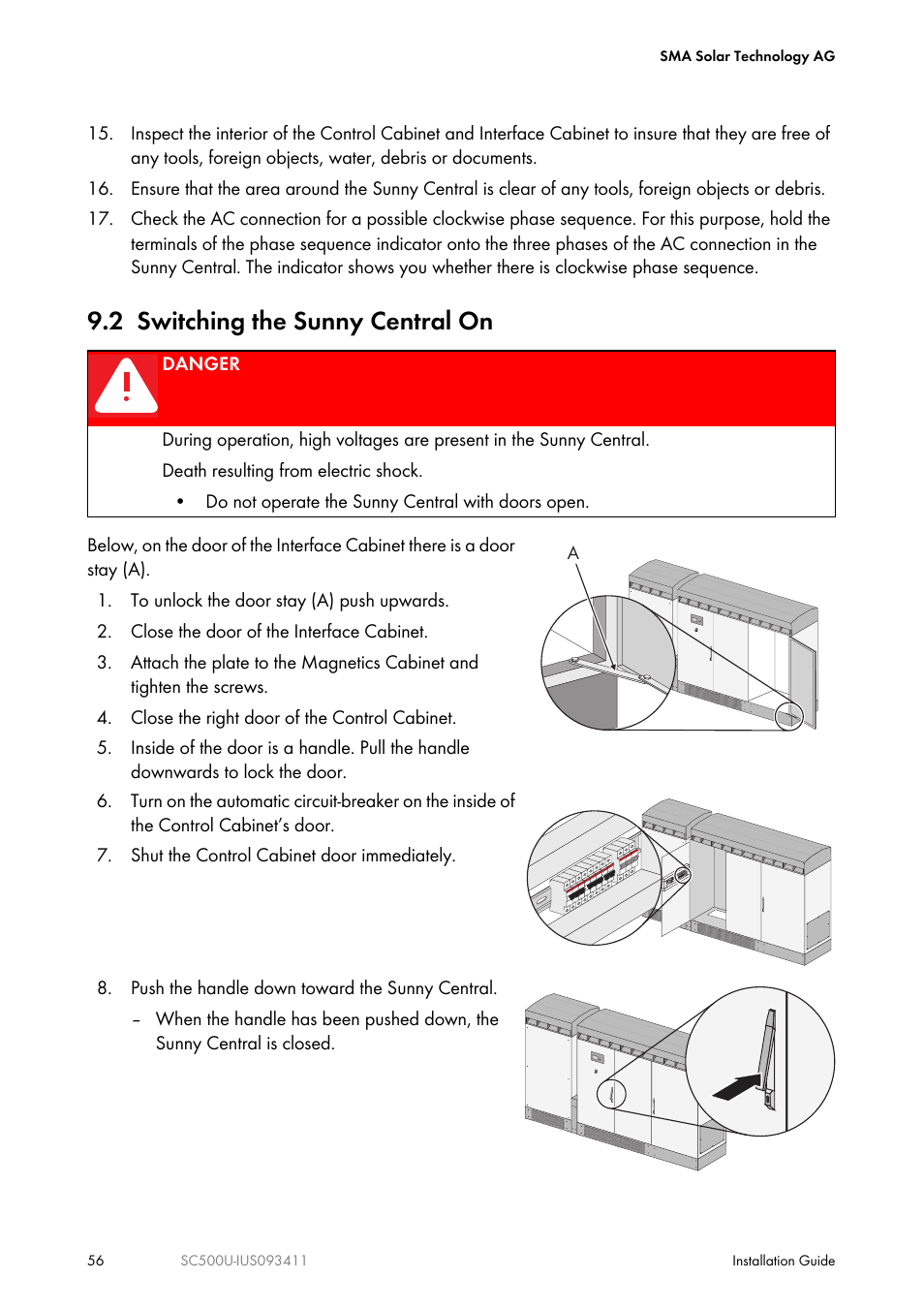 2 switching the sunny central on | SMA SC 500U Installation User Manual | Page 56 / 76