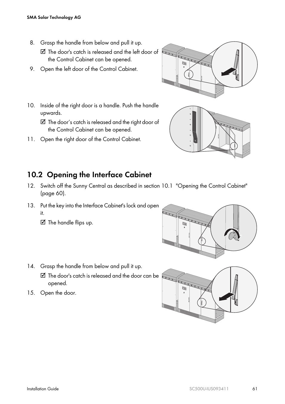 2 opening the interface cabinet | SMA SC 500U Installation User Manual | Page 61 / 76