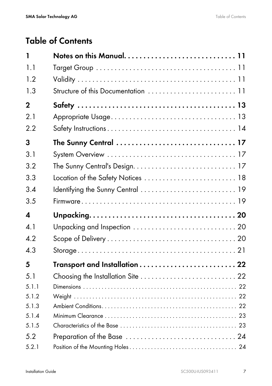 SMA SC 500U Installation User Manual | Page 7 / 76