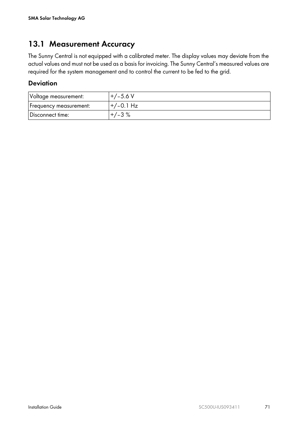 1 measurement accuracy | SMA SC 500U Installation User Manual | Page 71 / 76