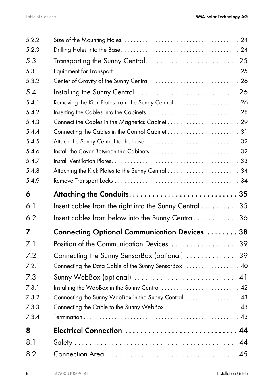 3 transporting the sunny central, 4 installing the sunny central, 3 sunny webbox (optional) | SMA SC 500U Installation User Manual | Page 8 / 76