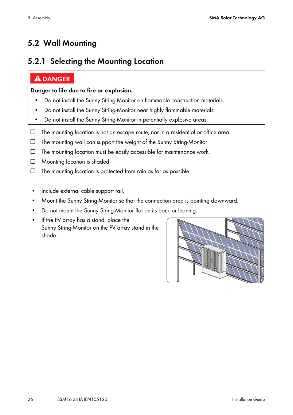 2 wall mounting, 1 selecting the mounting location, Wall mounting | Selecting the mounting location | SMA SSM16-11 User Manual | Page 26 / 84