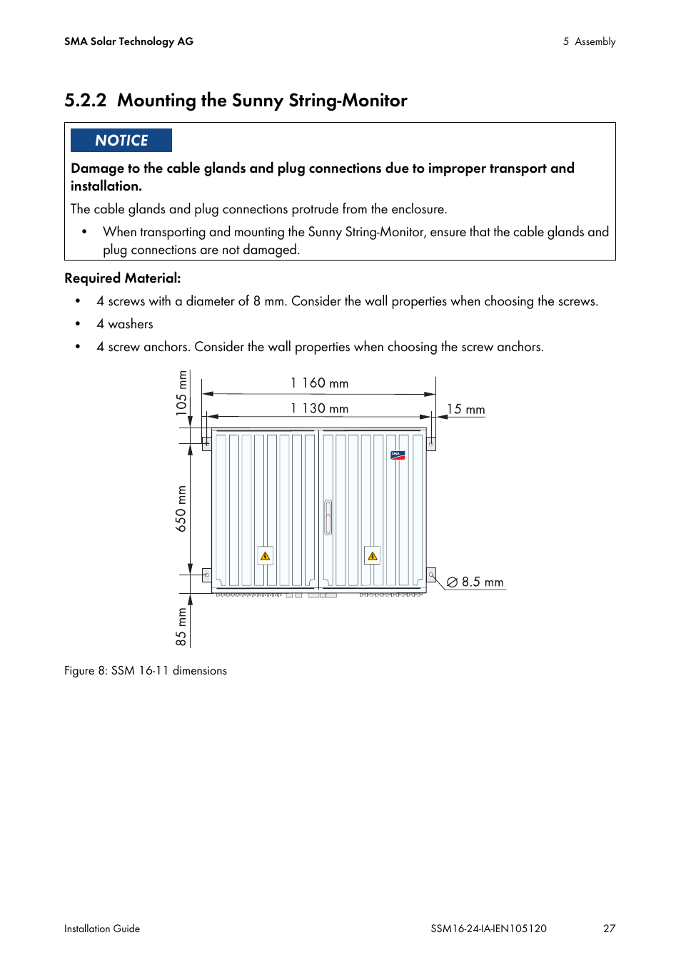 2 mounting the sunny string-monitor, Mounting the sunny string-monitor | SMA SSM16-11 User Manual | Page 27 / 84