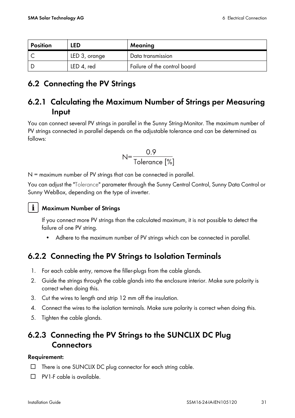 2 connecting the pv strings, 2 connecting the pv strings to isolation terminals, Connecting the pv strings | Connecting the pv strings to isolation terminals | SMA SSM16-11 User Manual | Page 31 / 84