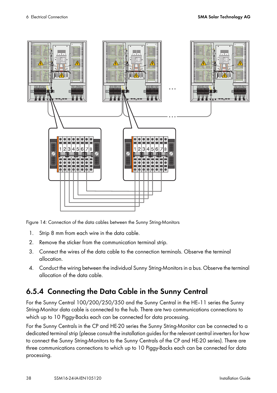 4 connecting the data cable in the sunny central, Connecting the data cable in the sunny central | SMA SSM16-11 User Manual | Page 38 / 84