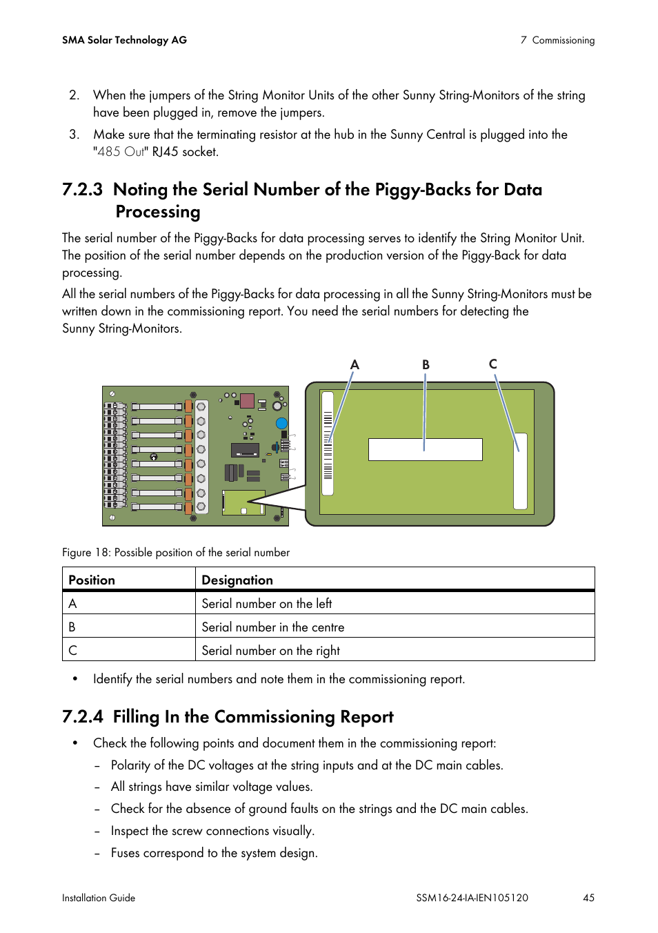 4 filling in the commissioning report, Filling in the commissioning report | SMA SSM16-11 User Manual | Page 45 / 84