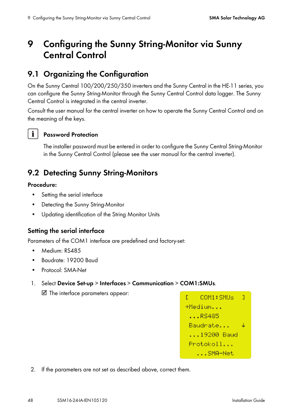 1 organizing the configuration, 2 detecting sunny string-monitors, Configuring the sunny string-monitor via | Sunny central control, Organizing the configuration, Detecting sunny string-monitors | SMA SSM16-11 User Manual | Page 48 / 84