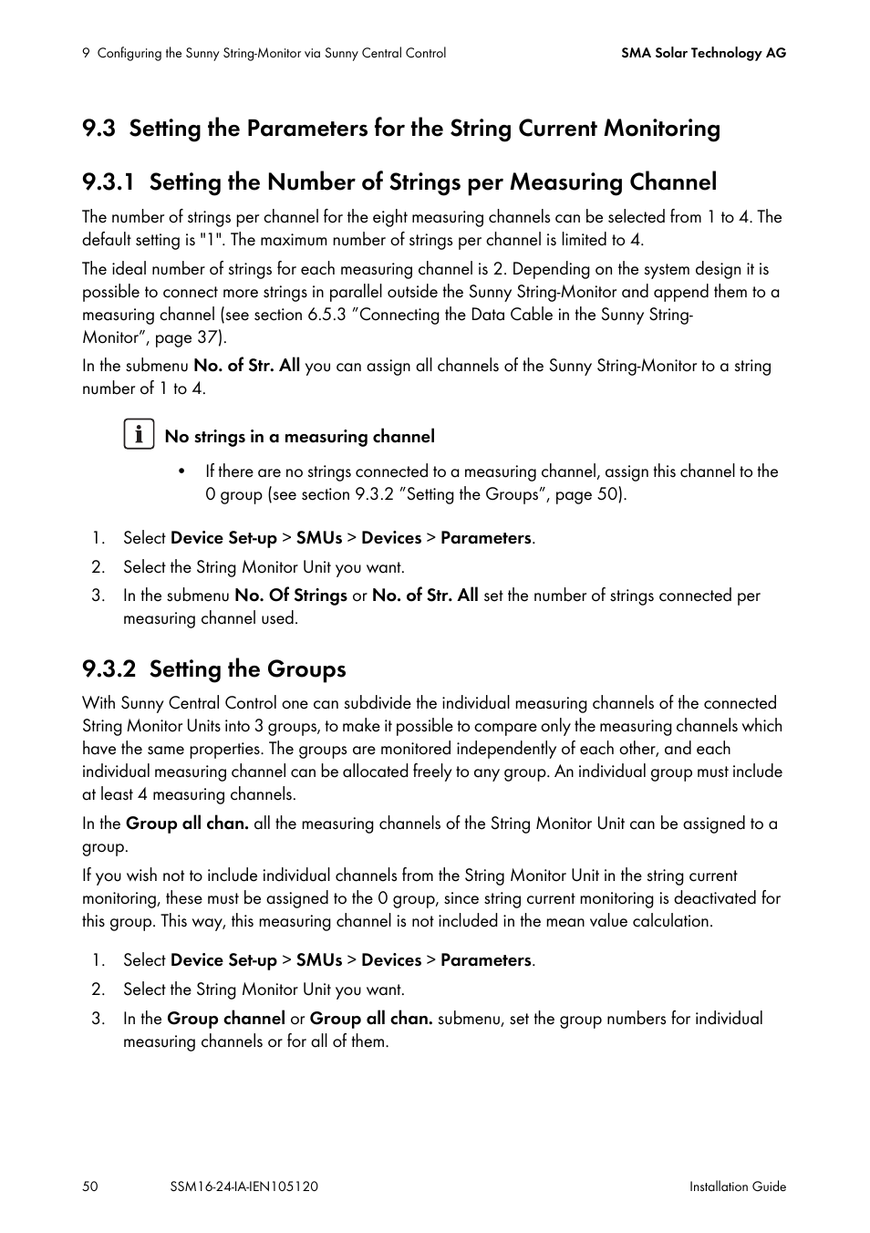 2 setting the groups, Setting the groups | SMA SSM16-11 User Manual | Page 50 / 84