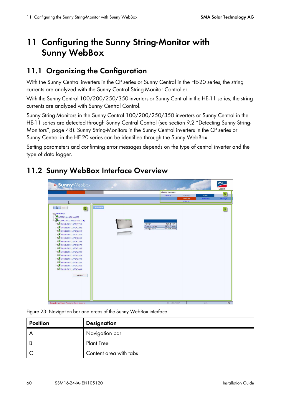 1 organizing the configuration, 2 sunny webbox interface overview, Configuring the sunny string-monitor with | Sunny webbox, Organizing the configuration, Sunny webbox interface overview | SMA SSM16-11 User Manual | Page 60 / 84