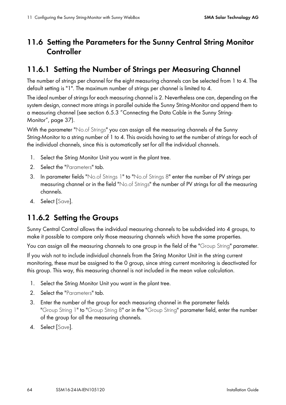 2 setting the groups, Controller, Setting the groups | SMA SSM16-11 User Manual | Page 64 / 84