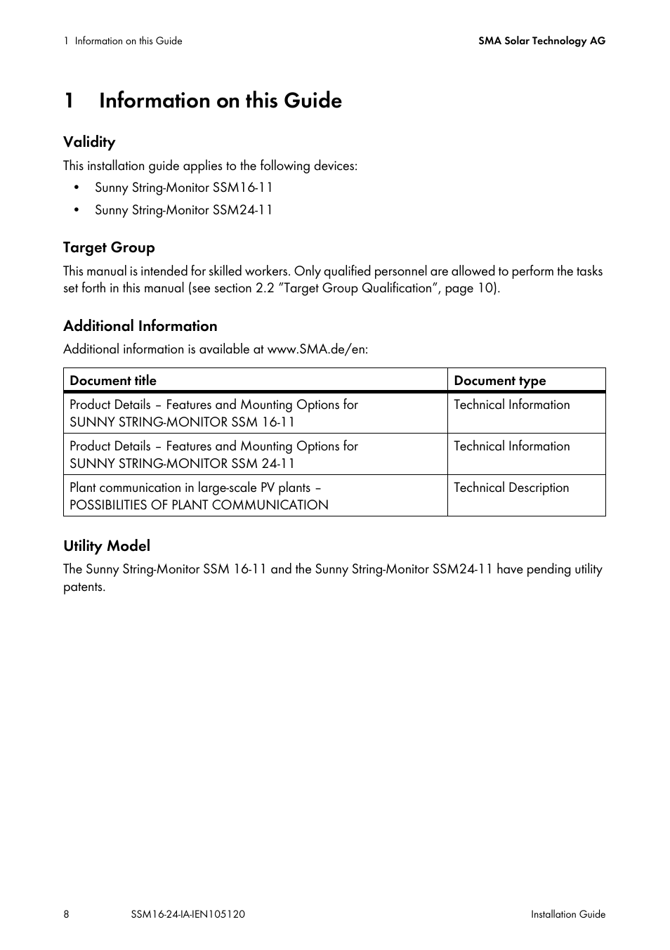 1 information on this guide, Information on this guide | SMA SSM16-11 User Manual | Page 8 / 84