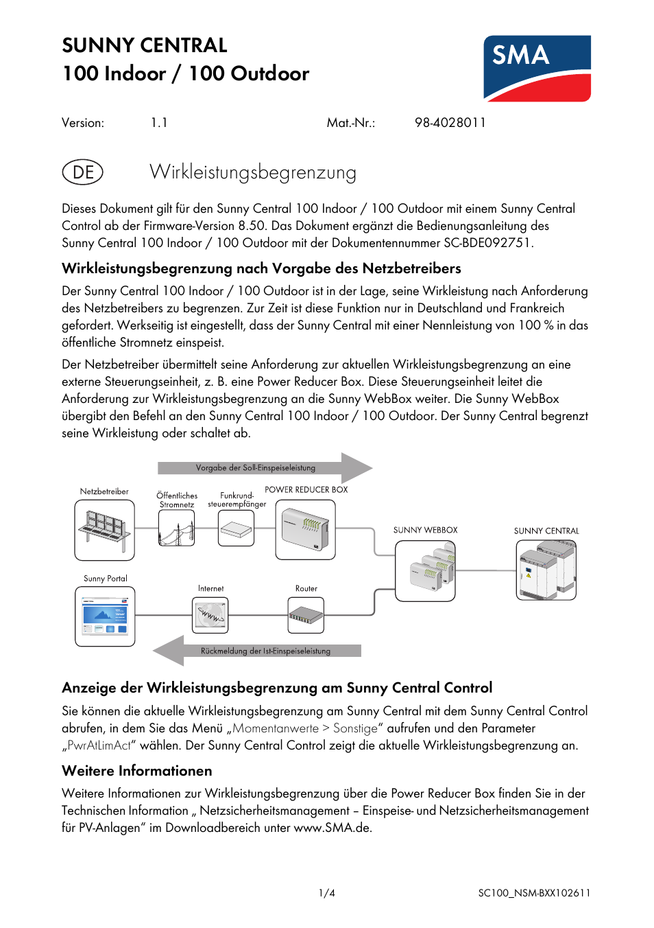 SMA SC 100 Indoor User Manual | 4 pages