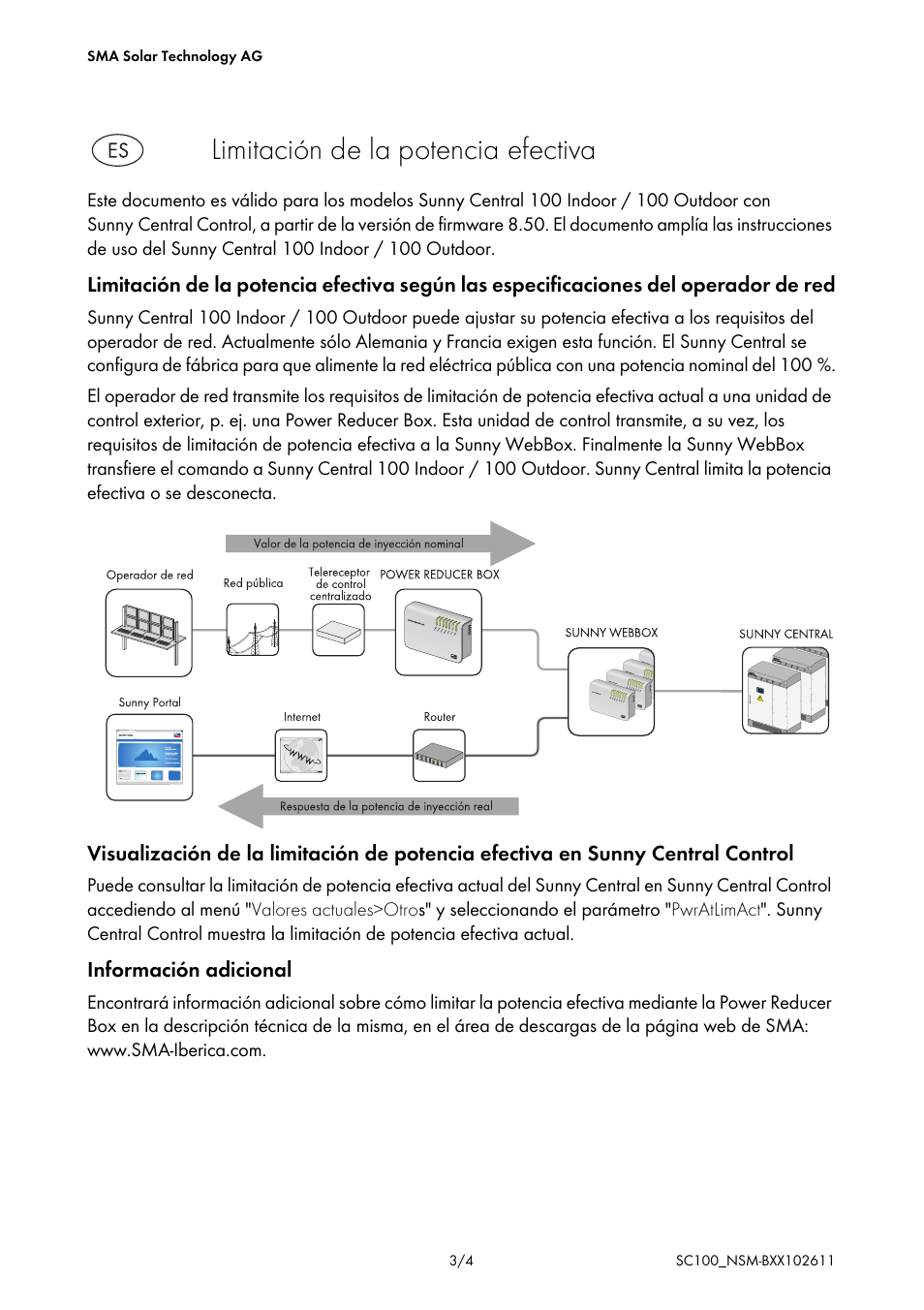 Limitación de la potencia efectiva | SMA SC 100 Indoor User Manual | Page 3 / 4