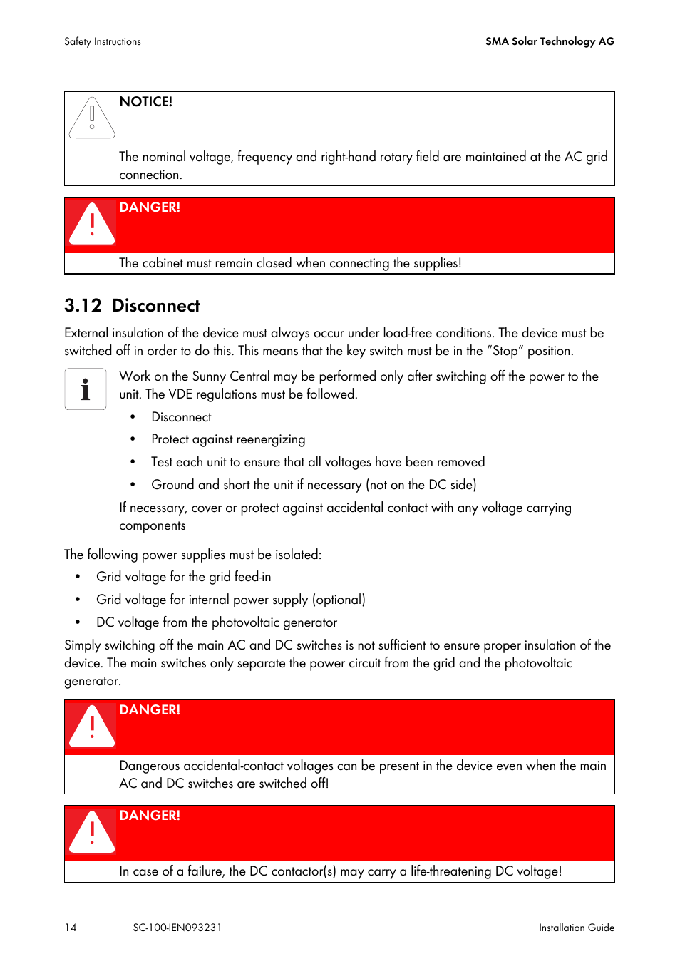 12 disconnect, Disconnect | SMA SC 100 Indoor Installation User Manual | Page 14 / 56