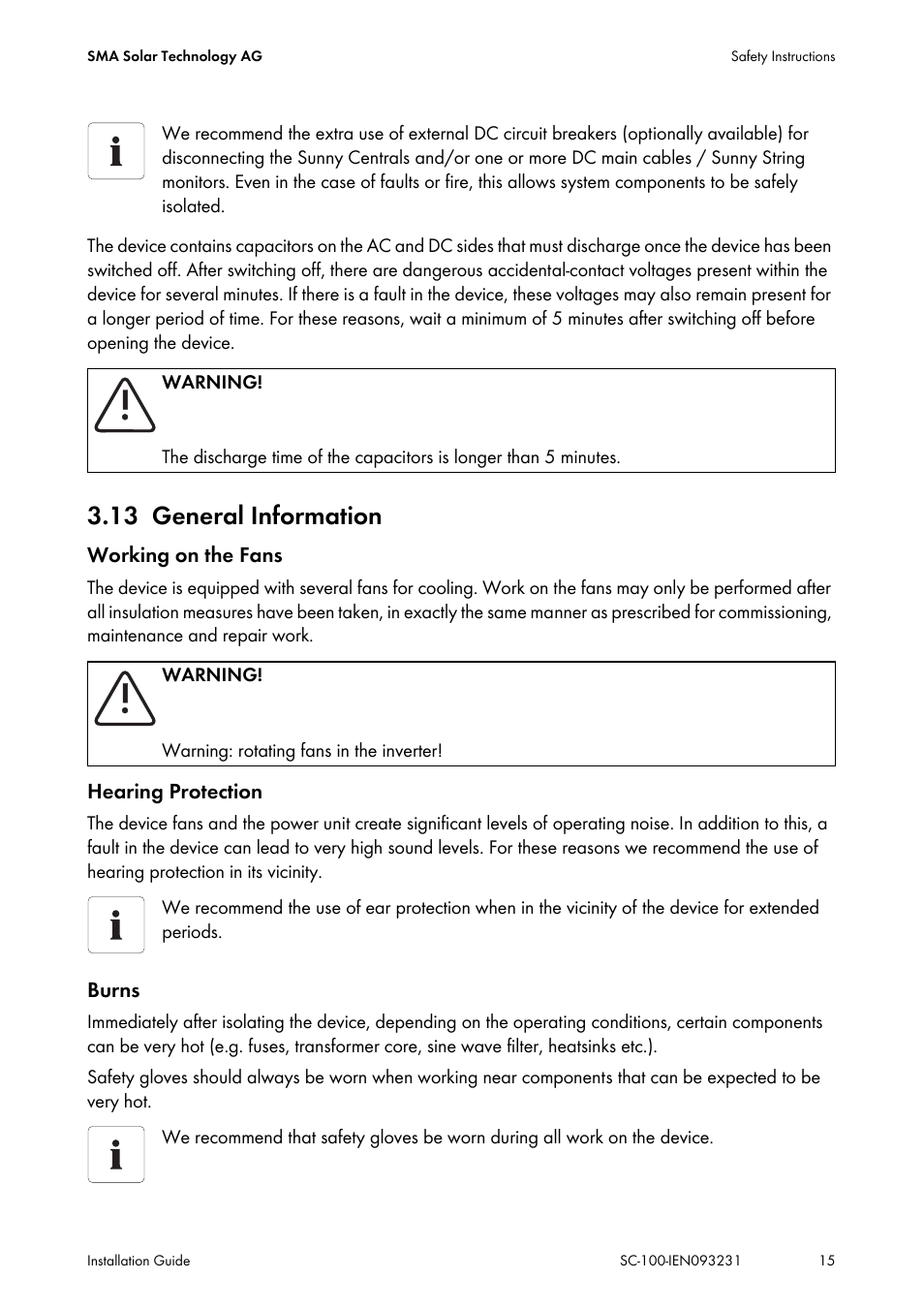 13 general information, General information | SMA SC 100 Indoor Installation User Manual | Page 15 / 56