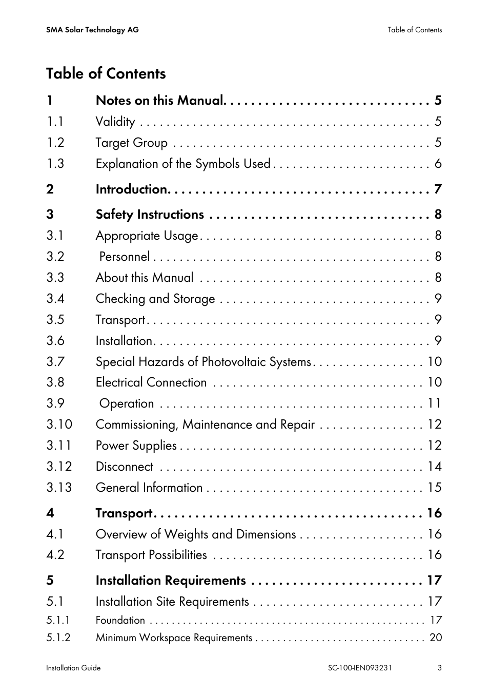 SMA SC 100 Indoor Installation User Manual | Page 3 / 56