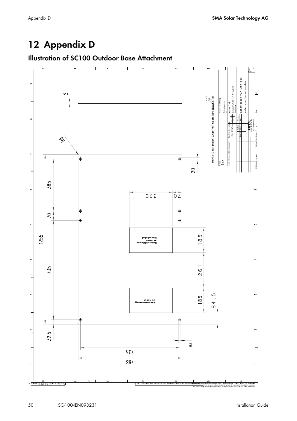 12 appendix d, Appendix d, Illustration of sc100 outdoor base attachment | SMA SC 100 Indoor Installation User Manual | Page 50 / 56