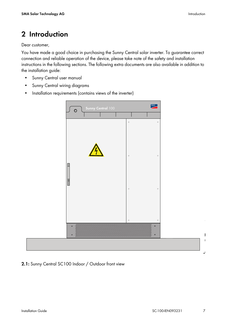 2 introduction, Introduction | SMA SC 100 Indoor Installation User Manual | Page 7 / 56