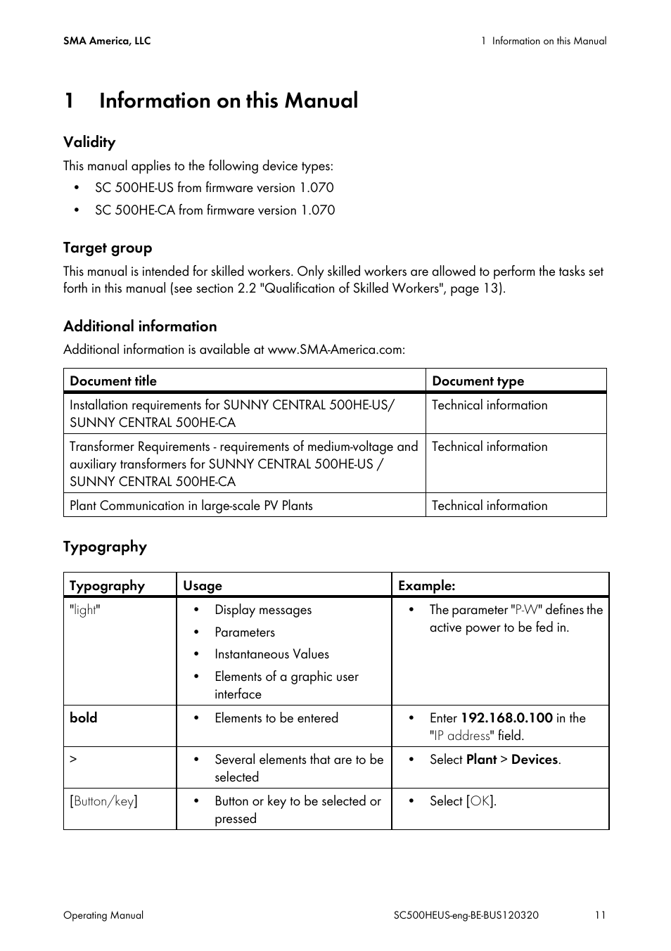 1 information on this manual, Information on this manual | SMA SC 500HE-US User Manual | Page 11 / 88