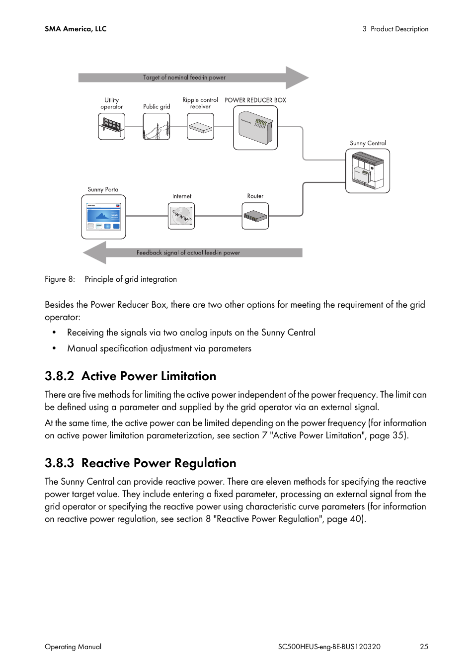 2 active power limitation, 3 reactive power regulation, Active power limitation | Reactive power regulation | SMA SC 500HE-US User Manual | Page 25 / 88