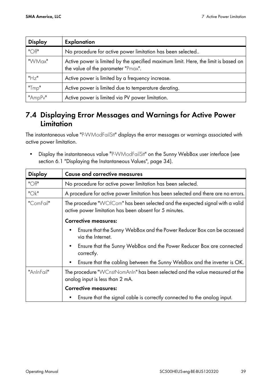 Limitation | SMA SC 500HE-US User Manual | Page 39 / 88