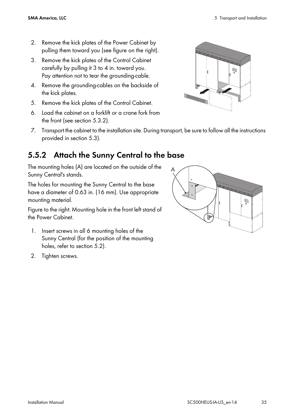 2 attach the sunny central to the base | SMA SC 500HE-US Installation User Manual | Page 35 / 88